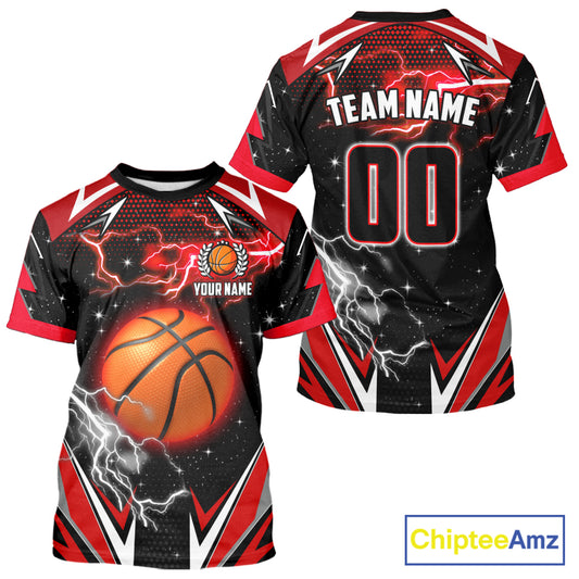 Black And Red Custom Thunder Lightning Basketball Shirt, Best Basketball Jerseys Uniform TDM5671