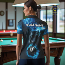 Load image into Gallery viewer, Custom Panther Billiard Polo &amp; 1/4 Zip For Women, Blue Flame 8 Ball Lightning Pool Team Jersey TDM4580