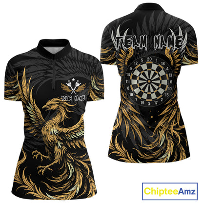 Personalized Phoenix Dartboard Wings Women's Dart Shirts Custom Yellow And Black Darts Team Jerseys TDM4585