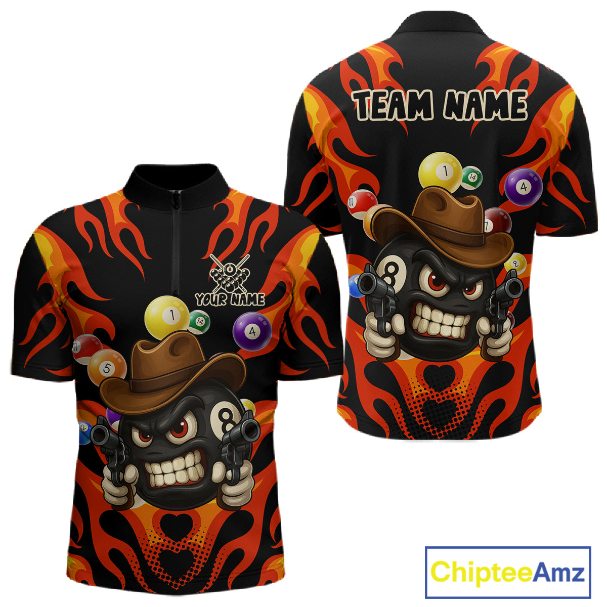 Personalized Red Funny Flame 8 Ball Billiard Shirt For Men Custom Pool Team Jersey Polo & 1/4 Zip TDM4782