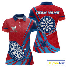 Load image into Gallery viewer, Red And Blue Stars Darts Shirt For Women Custom Dartboard Jerseys Team Polo &amp; 1/4 Zip, Darts Outfit TDM4357
