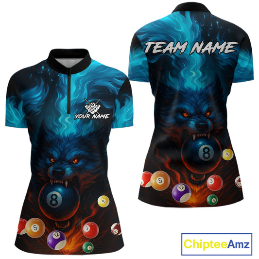 Personalized Flame Wolf 8 Ball Billiard Shirt For Women Custom Billiard Balls Pool Team Jersey TDM4805