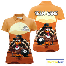 Load image into Gallery viewer, Funny Turkey 8 Ball Pool Billiard Shirt For Women Custom Thanksgiving Shirt For Pool Player TDM4817