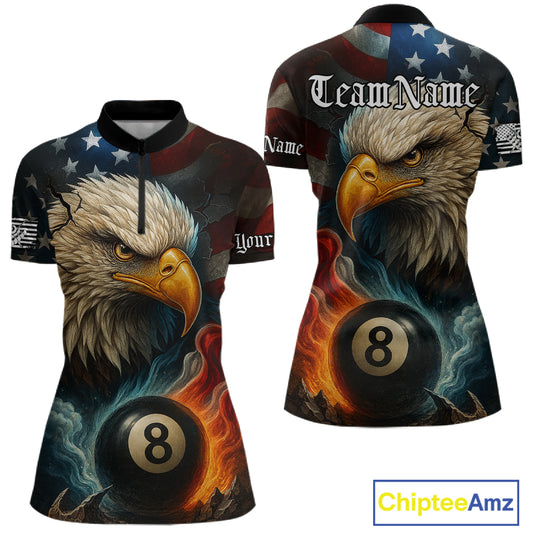 Personalized Eagle Flame 8 Ball Billiard Shirt For Women Custom Patriotic US Flag Pool Team Jersey TDM4819