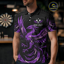Load image into Gallery viewer, Personalized Phoenix Dartboard Wings Men's Dart Shirts Custom Black And Purple Darts Team Jerseys TDM4272
