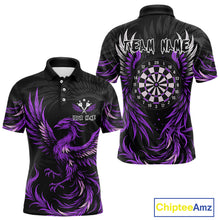 Load image into Gallery viewer, Personalized Phoenix Dartboard Wings Men's Dart Shirts Custom Black And Purple Darts Team Jerseys TDM4272