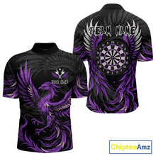 Load image into Gallery viewer, Personalized Phoenix Dartboard Wings Men's Dart Shirts Custom Black And Purple Darts Team Jerseys TDM4272