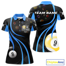 Load image into Gallery viewer, Personalized Billiard 8 Ball &amp; 9 Ball Pool Shirt For Women, Billiard Jersey Team Polo &amp; 1/4 Zip|Blue TDM4456