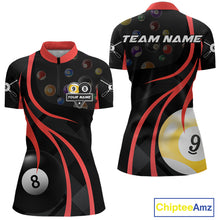 Load image into Gallery viewer, Personalized Billiard 8 Ball &amp; 9 Ball Pool Shirt For Women, Billiard Jersey Team Polo &amp; 1/4 Zip|Red TDM4457