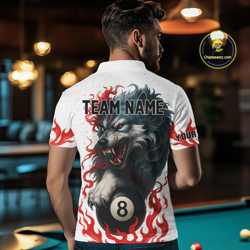 Personalized Wolf Flaming 8 Ball Billiard Shirts For Men Custom Billiard Pool Team Jersey |Red TDM4111
