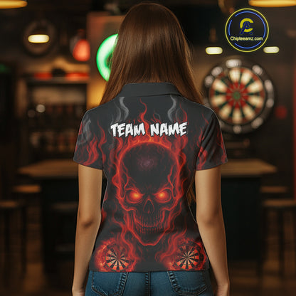 Flaming Skull Darts Shirt For Women Custom Red Darts Jerseys Team Polo & Quarter Zip, Darts Gifts TDM4135