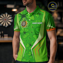 Load image into Gallery viewer, Green Luckiest Shamrock Men's Darts Shirt Custom St Patrick Day Darts Jersey Team Polo &amp; 1/4 Zip TDM4745