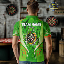 Load image into Gallery viewer, Green Luckiest Shamrock Men's Darts Shirt Custom St Patrick Day Darts Jersey Team Polo &amp; 1/4 Zip TDM4745