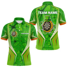 Load image into Gallery viewer, Green Luckiest Shamrock Men's Darts Shirt Custom St Patrick Day Darts Jersey Team Polo &amp; 1/4 Zip TDM4745