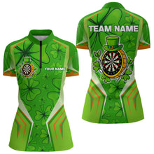 Load image into Gallery viewer, Green Luckiest Shamrock Women's Darts Shirt Custom St Patrick Day Darts Jersey Team Polo &amp; 1/4 Zip TDM4745