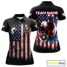 Load image into Gallery viewer, Grunge American Flag Eagle 8 Ball Billiard Polo &amp; 1/4 Zip Custom Women's Patriotic Pool Team Jersey TDM4515
