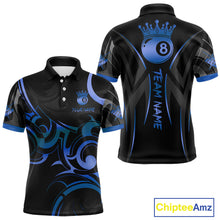 Load image into Gallery viewer, Black And Blue 8 Ball Crown Tribal Billiard Shirt For Men Custom Pool Team Jersey Polo &amp; 1/4 Zip TDM4417