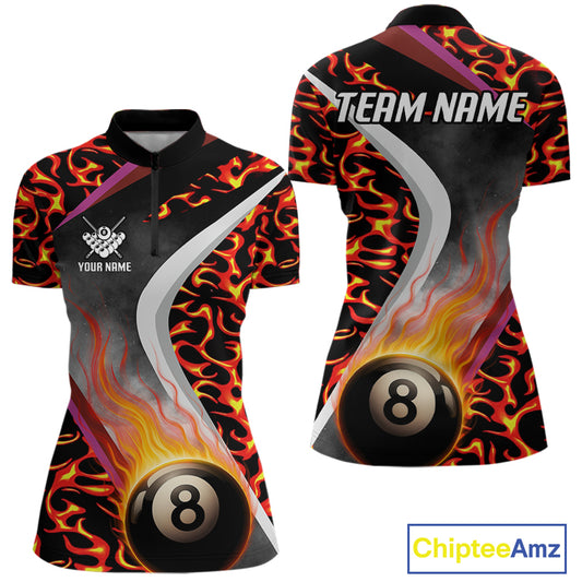 Personalized Flame Orange 8 Ball Pool Billiard Shirt For Women Custom Billiard Team Jerseys TDM4470
