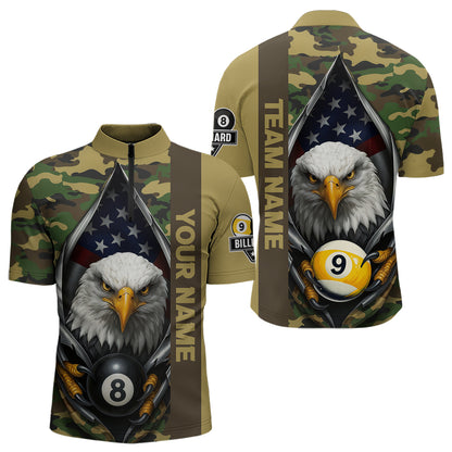 Green Camo American Flag Eagle 8 Ball & 9 Ball Pool Jersey For Men Custom Billiard Team Shirt TDM4659