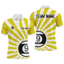 Load image into Gallery viewer, Funny Grunge Billiard 9 Ball Men Polo &amp; Quarter-Zip Shirts Custom Yellow 9 Ball Pool Jerseys Attire TDM1881