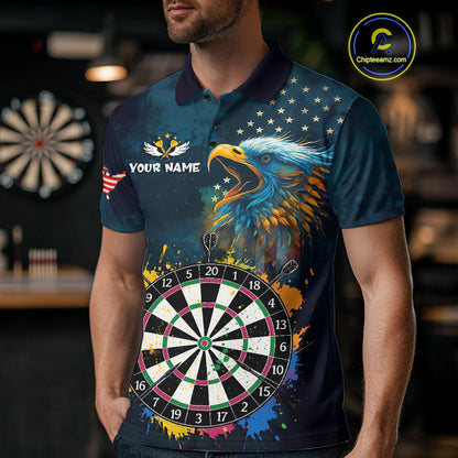 Funny Colorful Dartboard Eagle Darts Shirt For Men Custom Navy Blue US Flag Darts Team Jersey TDM4292