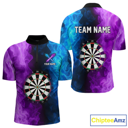 Blue And Purple Custom Fire Darts Shirt For Men, Personalized Darts Team Jersey Polo & 1/4 Zip TDM4207