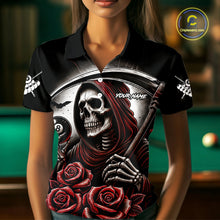 Load image into Gallery viewer, Grim Reaper 8 Ball Pool Roses Billiard Shirt For Women Custom Funny Pool Team Shirt Design |Red TDM4235