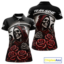 Load image into Gallery viewer, Grim Reaper 8 Ball Pool Roses Billiard Shirt For Women Custom Funny Pool Team Shirt Design |Red TDM4235