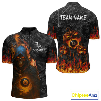 Personalized Grim Reaper Halloween Billiard Shirt For Men Custom Pumpkin 8 Ball Pool Team Jersey TDM4787