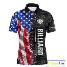 Load image into Gallery viewer, Grunge American Flag 8 Ball Pool Billiard Shirt For Men Custom Billiard Team Jersey Polo &amp; 1/4 Zip TDM5891