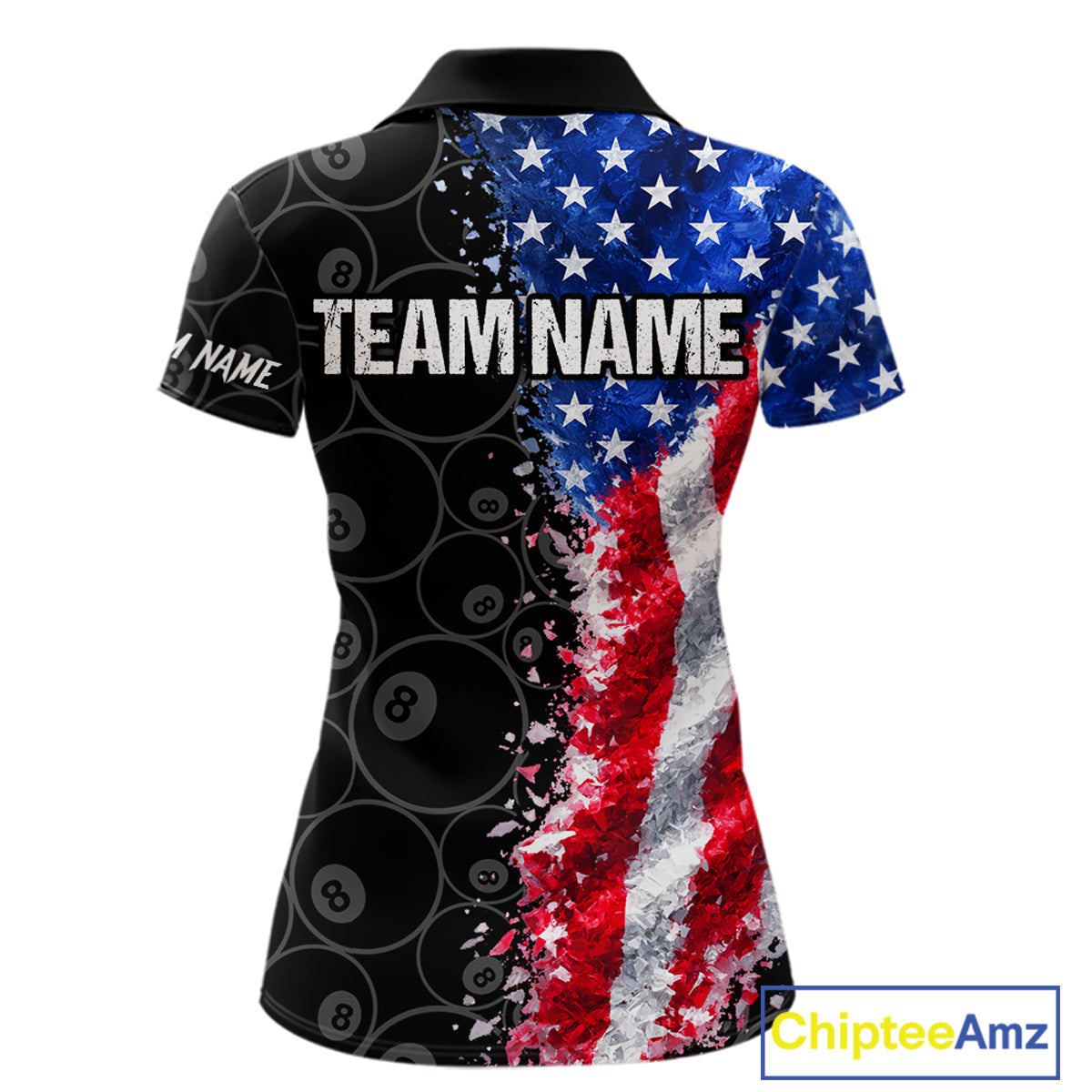 Grunge American Flag 8 Ball Pool Billiard Shirt For Women Custom Billiard Team Jersey Polo & 1/4 Zip TDM5891