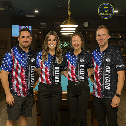 Grunge American Flag 8 Ball Pool Billiard Shirt For Women Custom Billiard Team Jersey Polo & 1/4 Zip TDM5891
