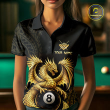 Load image into Gallery viewer, Black And Golden Custom Dragon Billiard Shirt For Women, 8 Ball Pool Team Jersey Polo &amp; 1/4 Zip TDM6058