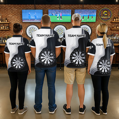 Black And White Darts Shirts With Pocket Option For Men Custom Darts Jersey TDM6487
