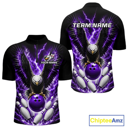 Purple thunder lightning eagle bowling quarter zip shirt for men built for tournaments and league play.