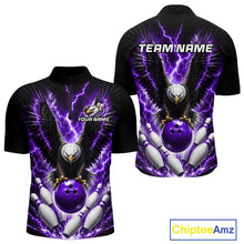 Load image into Gallery viewer, Purple thunder lightning eagle bowling quarter zip shirt for men built for tournaments and league play.