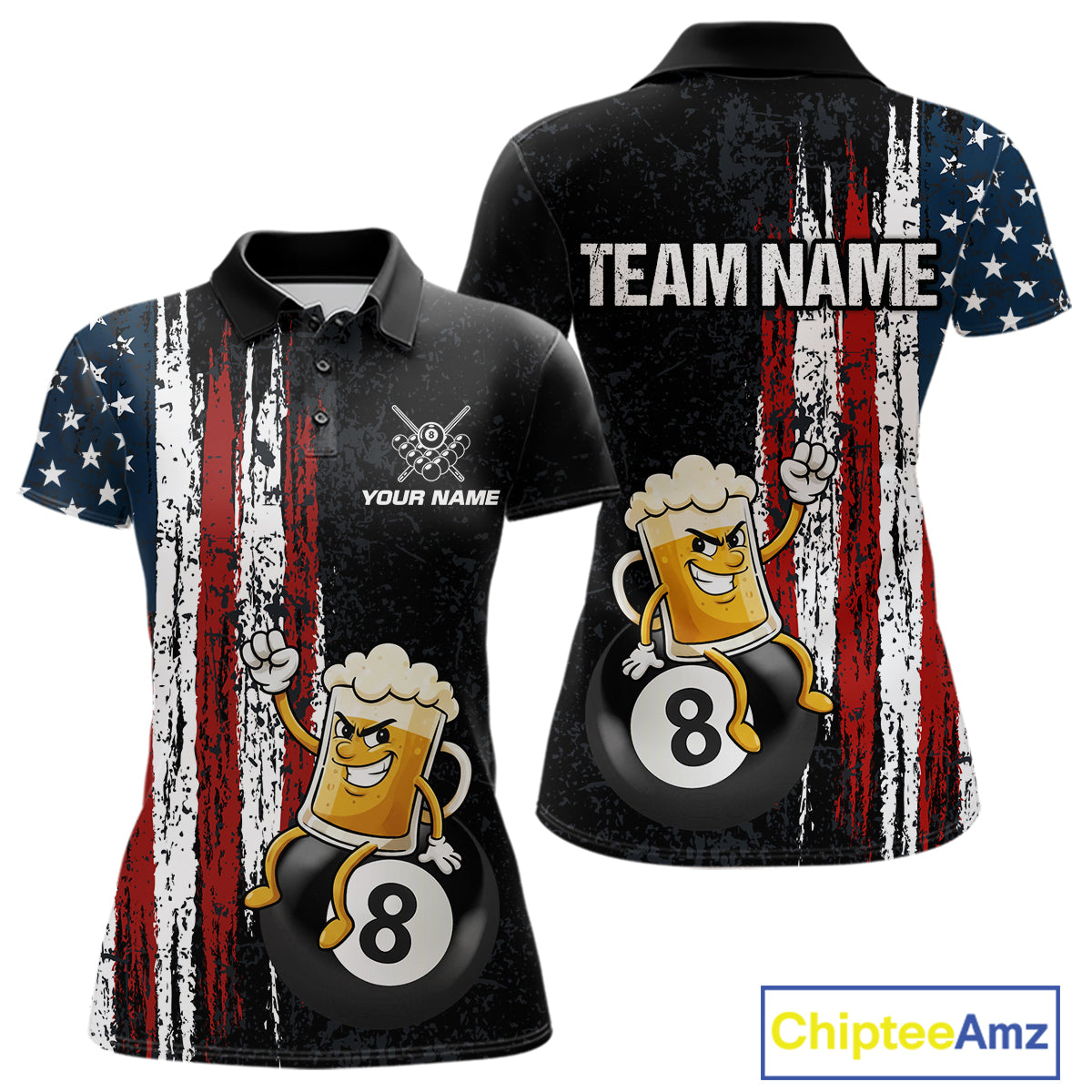 Funny Beer American Flag 8 Ball Billiard Shirt For Women Custom Pool Team Jersey Polo & 1/4 Zip TDM5947