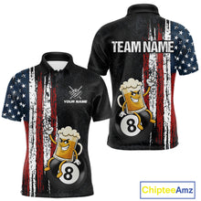 Load image into Gallery viewer, Funny Beer American Flag 8 Ball Billiard Shirt For Men Custom Pool Team Jersey Polo &amp; 1/4 Zip TDM5947