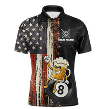 Load image into Gallery viewer, Vintage US Flag Funny Beer 8 Ball Billiard Shirt For Men Custom Pool Team Jersey Polo &amp; 1/4 Zip TDM5948