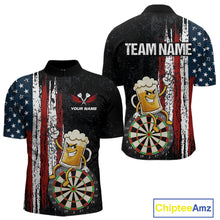 Load image into Gallery viewer, Funny Beer American Flag Darts Shirt For Men Custom Patriotic Darts Jersey Team Polo &amp; 1/4 Zip TDM5949