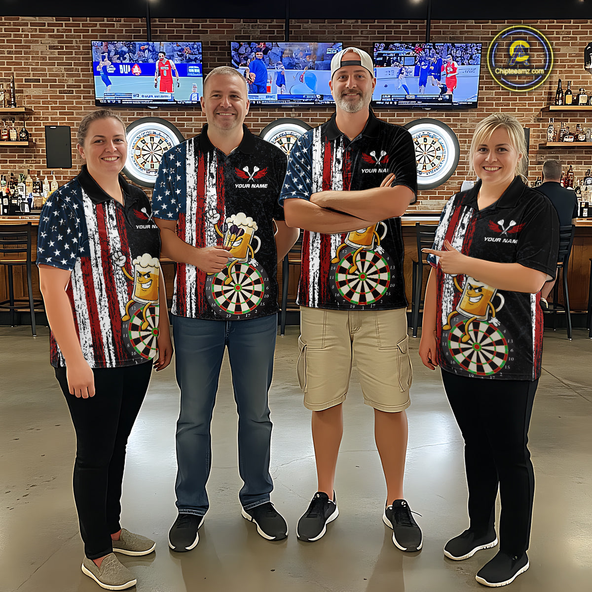 Funny Beer American Flag Darts Shirt For Women Custom Patriotic Darts Jersey Team Polo & 1/4 Zip TDM5949
