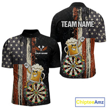 Load image into Gallery viewer, Vintage American Flag Funny Beer Darts Shirt For Men Custom Darts Jersey Team Polo &amp; 1/4 Zip TDM5950