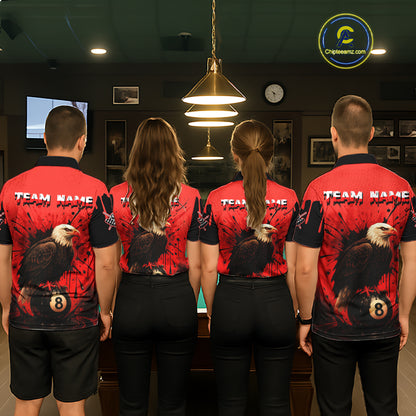 Red 8 Ball Pool Eagle Paint Splash Billiard Shirt For Men Custom Billiard Jersey Polo & 1/4 Zip TDM5492