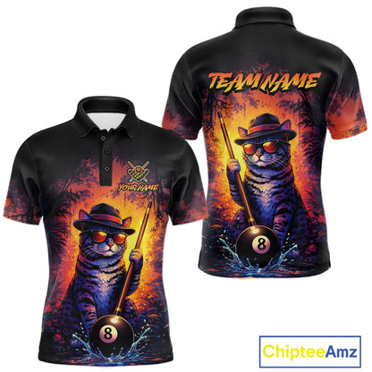 Personalized Vintage Funny Cat 8 Ball Billiard Shirt For Men, Pool Team Jersey Polo & 1/4 Zip TDM5751