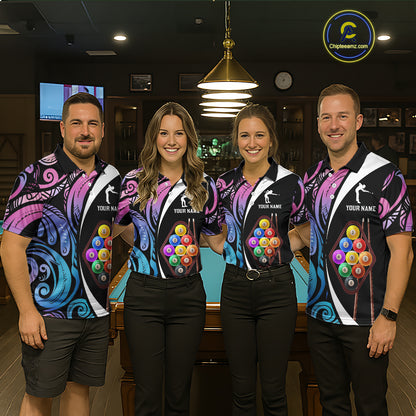 Personalized Tribal 9 Ball Billiard Shirt For Men Custom 9 Ball Pool Team Jersey Polo & 1/4 Zip TDM6128