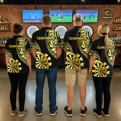 Custom Black And Gold Dartboard Tribal Darts Shirt For Men, Darts Team Jersey Polo & Quarter Zip TDM6630