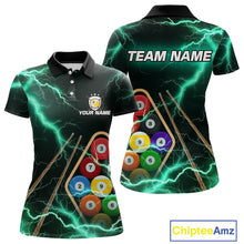 Load image into Gallery viewer, Turquoise 9 Ball Thunder Lightning Billiard Shirts For Women Custom Pool Team Jersey Polo &amp; 1/4 Zip TDM5981