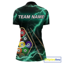 Load image into Gallery viewer, Turquoise 9 Ball Thunder Lightning Billiard Shirts For Women Custom Pool Team Jersey Polo &amp; 1/4 Zip TDM5981