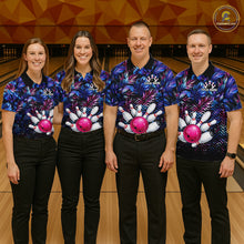 Load image into Gallery viewer, Custom Blue And Pink Tropical Floral Bowling Shirt For Men, Bowling Team Jersey Polo &amp; 1/4 Zip TDM6222