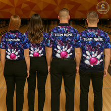 Load image into Gallery viewer, Custom Blue And Pink Tropical Floral Bowling Shirt For Men, Bowling Team Jersey Polo &amp; 1/4 Zip TDM6222